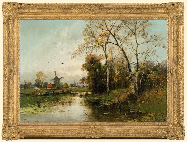 Heinz Flockenhaus, PEJZAŻ NADWODNY Z WIATRAKIEM