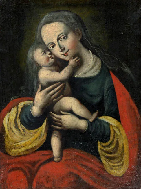 Nieokr. mal. polski z XIX w., MADONNA Z DZIECIĄTKIEM