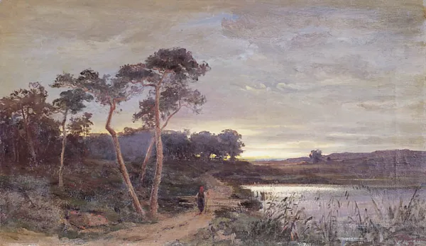 Franz Herrmann, KRAJOBRAZ NADWODNY Z WYSOKIMI SOSNAMI, 1913