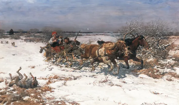 Alfred Wierusz-Kowalski, Napad wilków, ok. 1885-1890