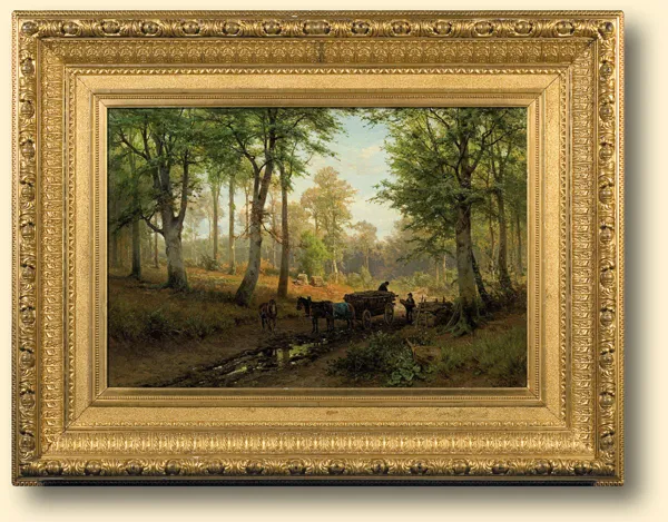 Gustav Meissner, W LESIE PRZY ZWÓZCE DRZEWA, przed 1893