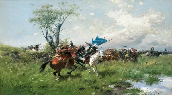 Józef Brandt, ATAK KAWALERII. ATAK HUSARII POLSKIEJ, ok. 1898