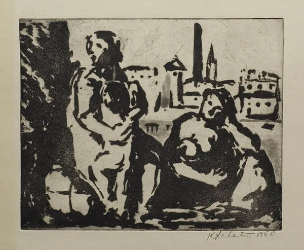 Katarzyna  Latałło, Dwie kobiety na tle miasta, 1950