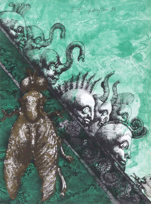 Jan Lebenstein, Kompozycja z fantastycznymi zwierzętami, 1994