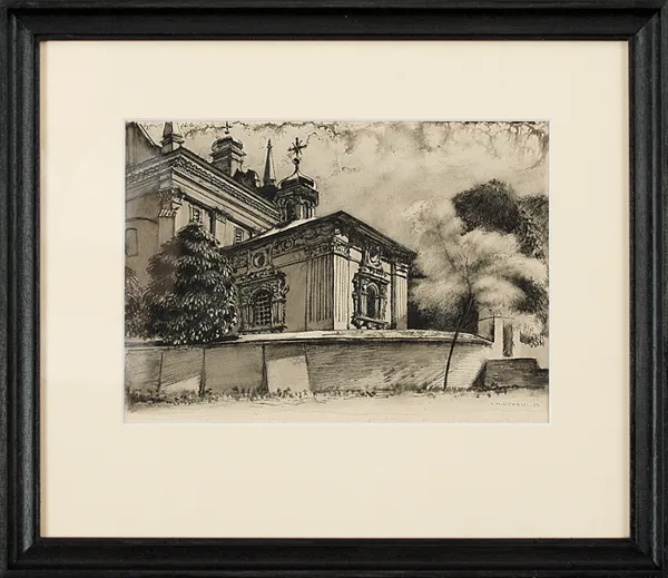 Stanisław  Hiszpański, Widok na kaplicę przy barokowym kościele, 1953