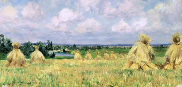 Stefan Domaradzki, Pejzaż ze snopkami zboża - Po żniwach, 1930