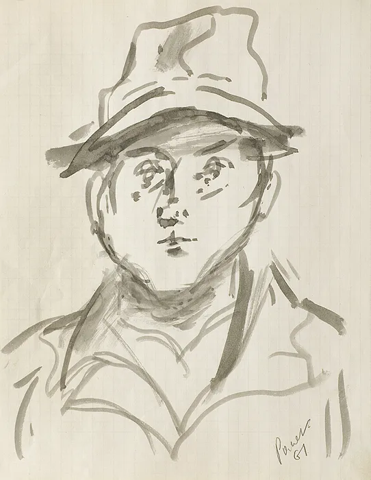 Jerzy Panek, Autoportret w kapeluszu, 1961