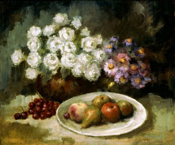 JULES BROUWERS, Martwa natura z kwiatami i owocami, po 1900