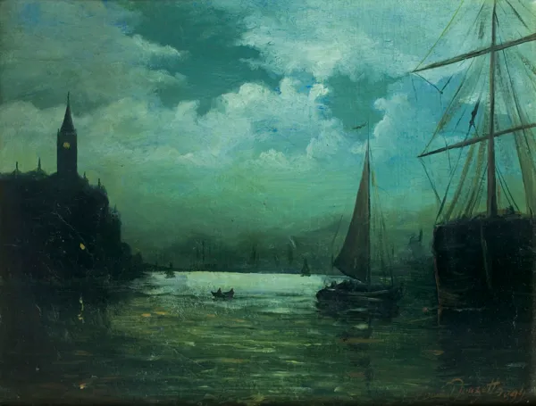 Louis Douzette, PORT NOCĄ W ŚWIETLE KSIĘŻYCA, 1894