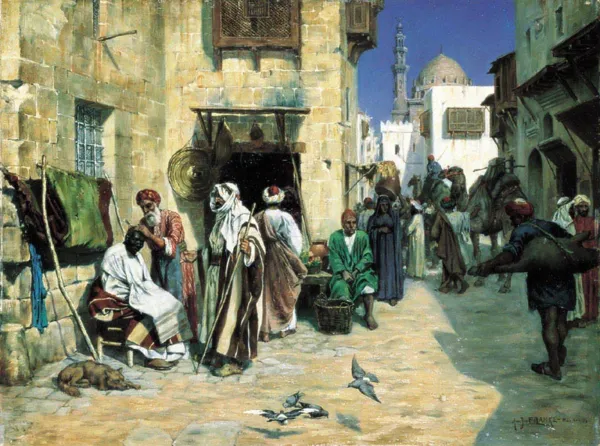 Albert Joseph Franke, Scena uliczna w Tunisie, 1886