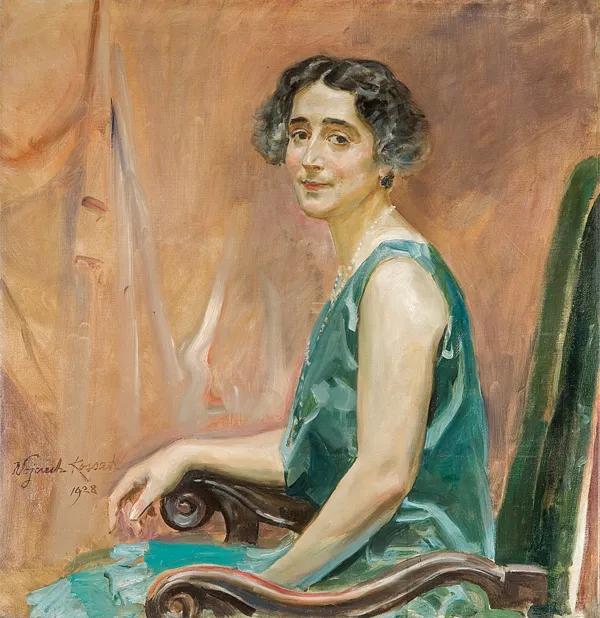 Wojciech Kossak, PORTRET DAMY (W FOTELU), 1928