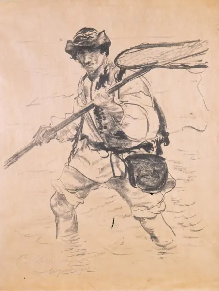 Leon Wyczółkowski, Rybak (Hucuł przechodzący przez rzekę), 1910