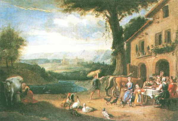 Autor nierozpoznany, Przed domem