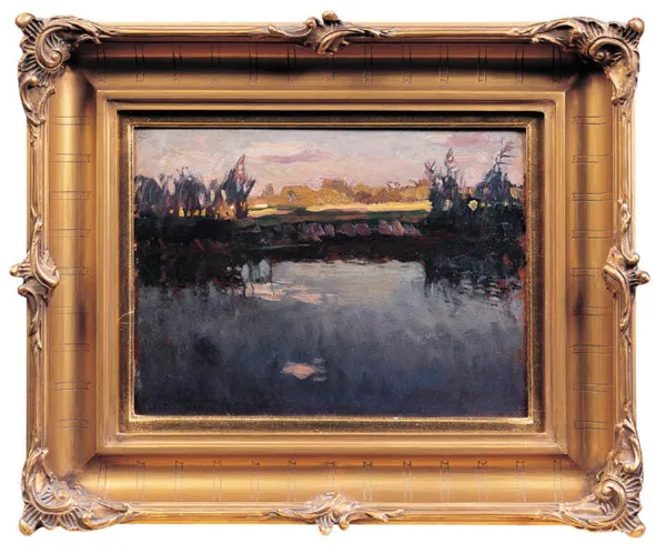 Jan Stanisławski, Pejzaż ze stawem i wioską, ok. 1900