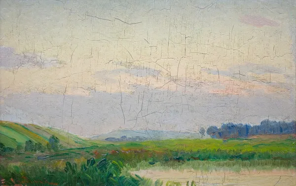 Emil Lindeman, O zachodzie słońca. Pejzaż nadwodny