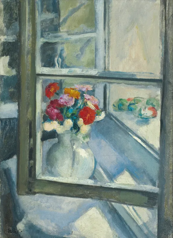 Wojciech Weiss, BARWNE KWIATY W OKNIE, ok. 1908