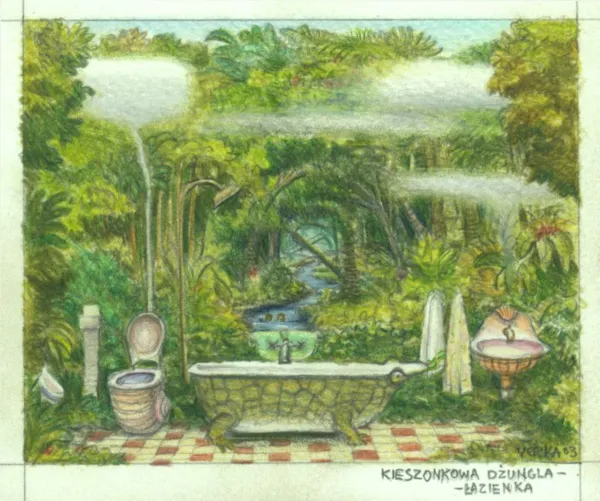 Jacek Yerka, Kieszonkowa dżungla - łazienka, 2003