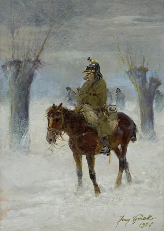 Jerzy Kossak, KIRASJER W ODWROCIE SPOD MOSKWY, 1936