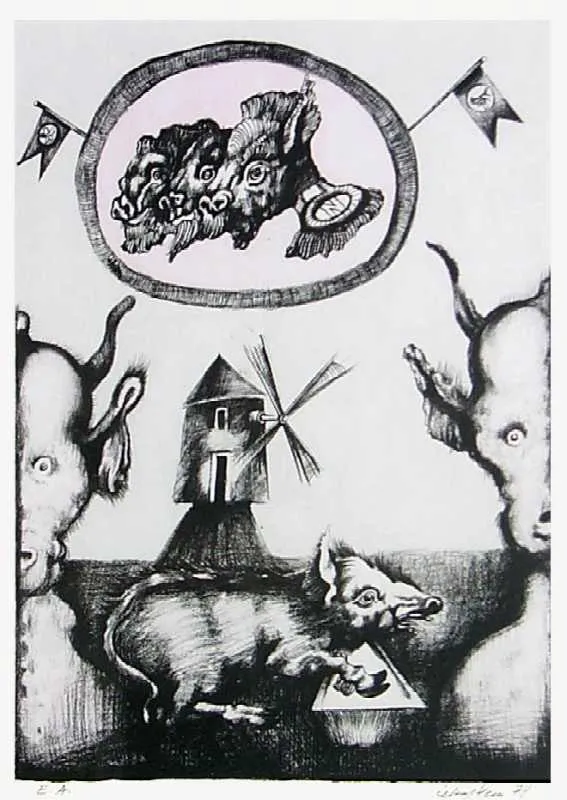 Jan Lebenstein, Ilustracja do "Folwarku zwierzęcego" G. Orwella