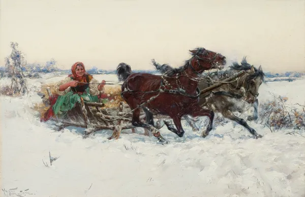 Jaroslav  Vešin, SANNA. DZIEWCZYNA W SANIACH, ok. 1900