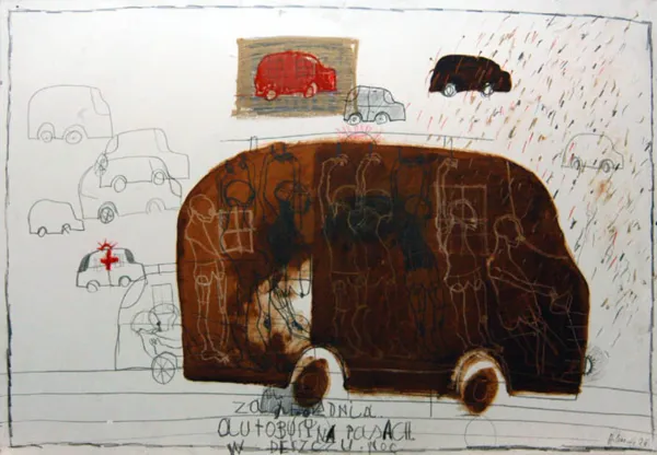 Henryk Cześnik, Zajezdnia. Autobusy na pasach w deszczu