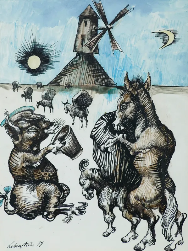 Jan Lebenstein, SZKIC ILUSTRACJI DO FOLWARKU ZWIERZĘCEGO, 1974