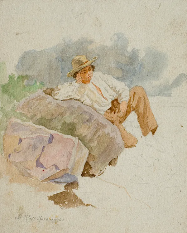 Maria  Klass-Kazanowska, Chłopiec w pejzażu, studium malarskie