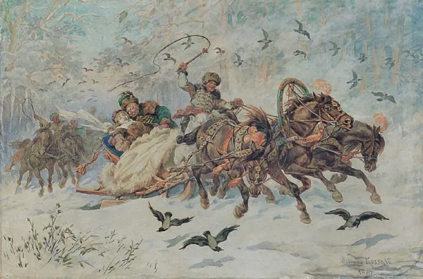 Juliusz Kossak, Oleńka i Kmicic na Kuligu, 1887