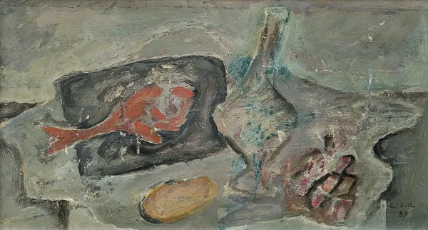 Piero  Cividalli, MARTWA NATURA Z CZERWONĄ RYBĄ, 1987