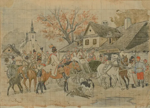 Juliusz Kossak, WESELE KRAKOWSKIE PRZED KARCZMĄ 1879