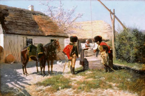 Jan Rosen, Zaloty [Huzarzy przy studni], 1890