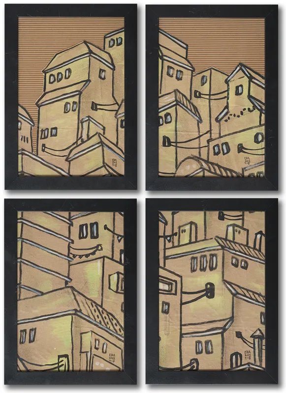 Daniel  Chazme Kaliński, Miasto (cztery obrazy oprawione oddzielnie) 2011