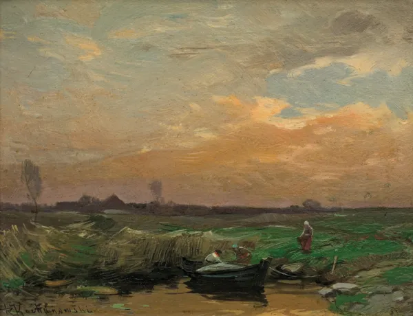 Roman Kochanowski, PEJZAŻ NADWODNY Z ŁÓDKĄ