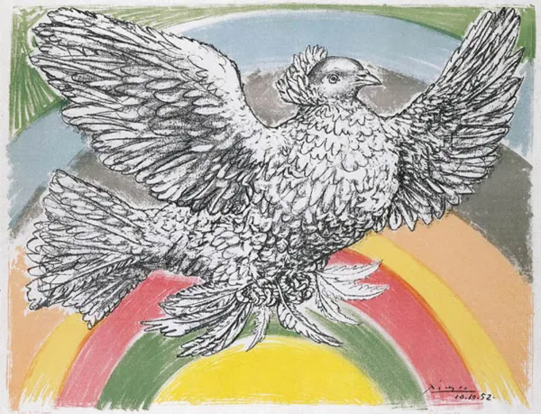 Pablo Picasso, COLOMBE VOLANT (A L’ARC-EN-CIEL), 10 X 1952