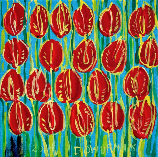 Edward Dwurnik, Czerwone tulipany, 2014