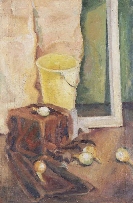 Marek Oberländer, Martwa natura z żółtym wiadrem i cebulami, 1963
