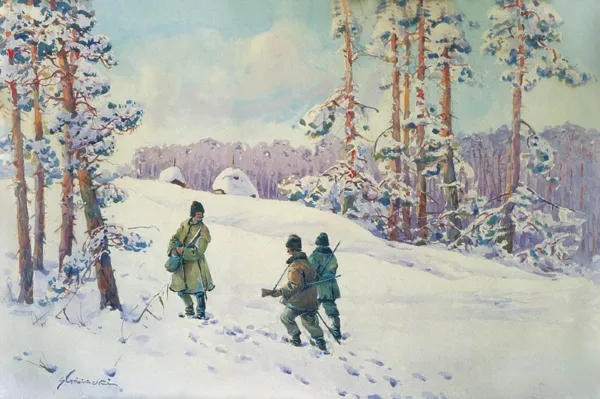 Stanisław Gibiński, Zimą na polowaniu, ok. 1930