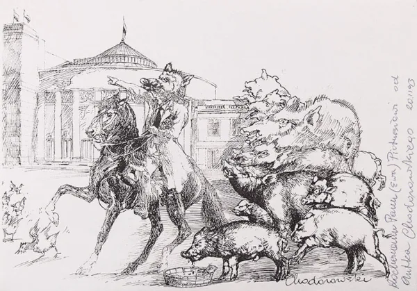 Antoni Chodorowski, Świnie atakujące Sejm (rys. satyryczny), ok. 1993