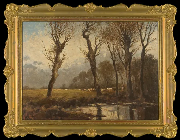 Hans Horn, JESIENNY KRAJOBRAZ Z DRZEWAMI NAD WODĄ 