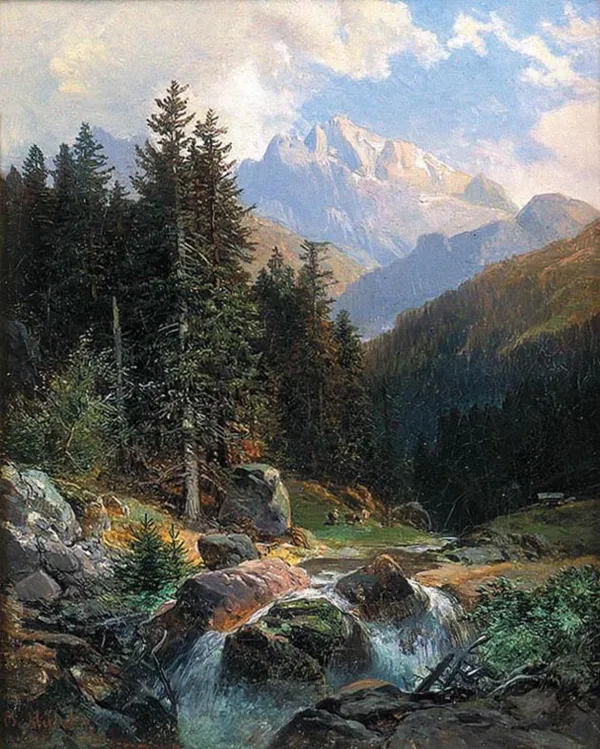 Bernhard Mühlig, Krajobraz górski ze strumieniem