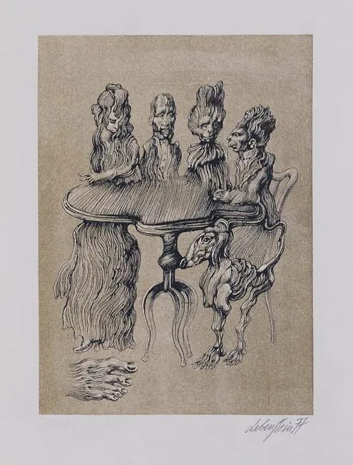 Jan Lebenstein, Cztery postaci za stołem, 1977