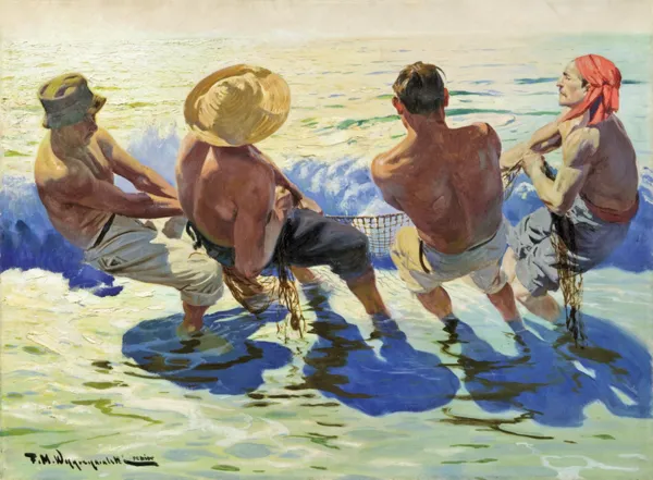 Feliks Michał Wygrzywalski, RYBACY CIĄGNĄCY SIEĆ, przed lub 1935