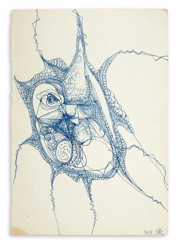 Erna Rosenstein, Rysunek surrealistyczny z okiem, 1968
