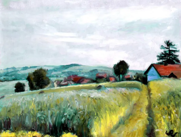 Wojciech Weiss, Pejzaż letni z czerwonymi dachami, ok. 1930