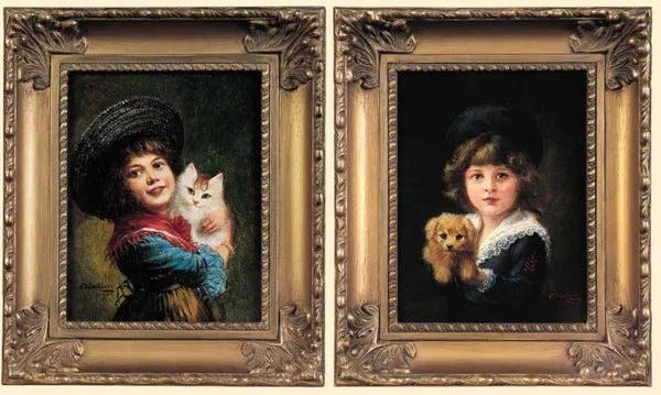 C. Wallner, Dziewczynka z kotem i Chłopiec z pieskiem, 1911