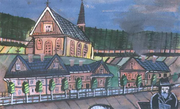 Nikifor Krynicki, Domki i kościół na wzgórzu