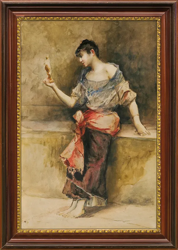 Julian Fałat, DZIEWCZYNA Z POSĄŻKIEM, ok. 1880