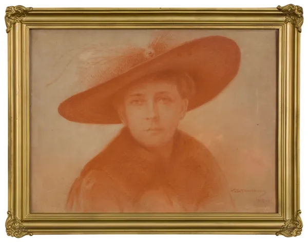 Piotr Stachiewicz, PORTRET PANI W SZEROKOSKRZYDŁYM KAPELUSZU, 1917