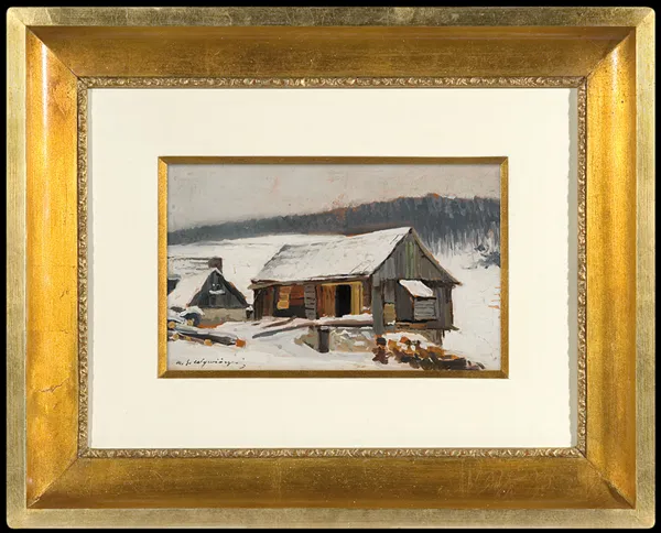 Michał Gorstkin Wywiórski, CHATY W ŚNIEGU, ok. 1900