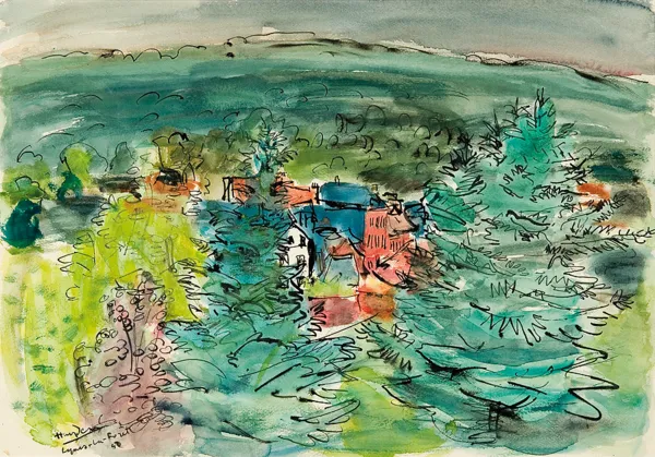 Henryk Hayden, PEJZAŻ Z DOMAMI W ZIELENI, 1950 